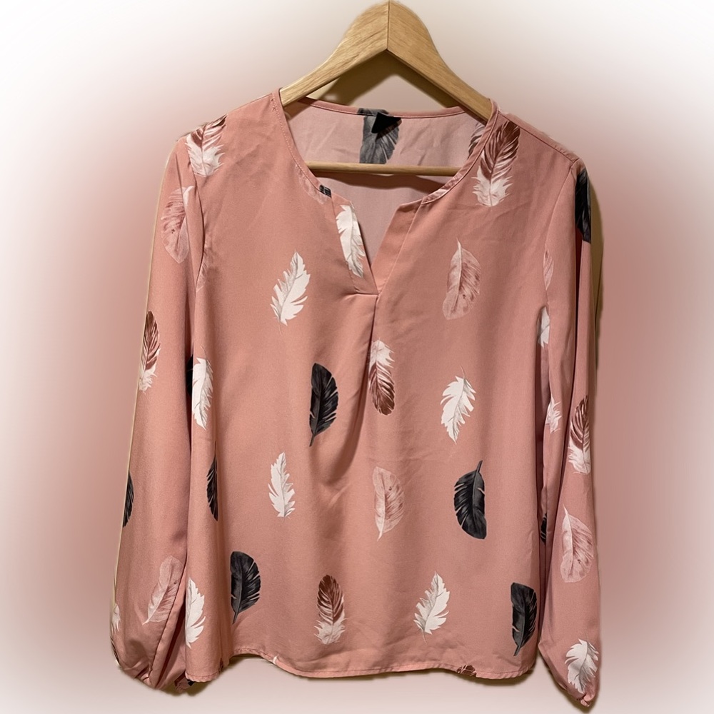 SHEIN Feather Print Blouse - Pink and Black